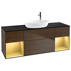 Villeroy et Boch Finion Villeroy et Boch G982HFGN 160cm, plaque de finition noir mat, Emotion, étagères laqué or mat, placage noyer