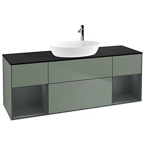 Villeroy und Boch Finion Waschtischunterschrank G982HGGM 160cm, Abdeckplatte black matt, Emotion, Regale Midnight matt lacquer, Olive Matt Lacquer