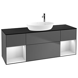 Villeroy und Boch Finion Waschtischunterschrank G982MTGK 160cm, Abdeckplatte black matt, Emotion, Regale White matt lacquer, Anthracite matt