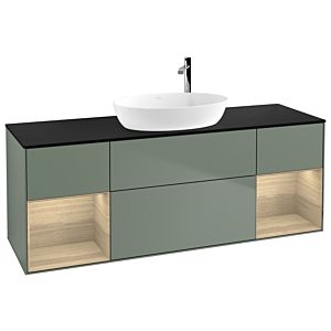 Villeroy und Boch Finion Waschtischunterschrank G982PCGM 160cm, Abdeckplatte black matt, Emotion, Regale Oak Veneer, Olive Matt Lacquer
