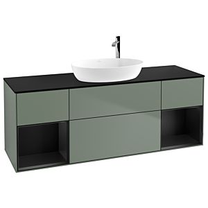 Villeroy et Boch Finion G982PDGM 160cm, plaque de recouvrement noire mate, Emotion, étagères Olive Matt Lacquer noir mat, Olive Matt Lacquer