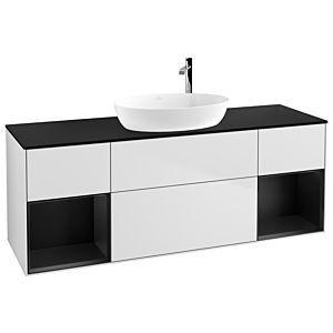 Villeroy und Boch Finion Waschtischunterschrank G982PDMT 160cm, Abdeckplatte black matt, Emotion, Regale Black matt lacquer, White matt lacquer