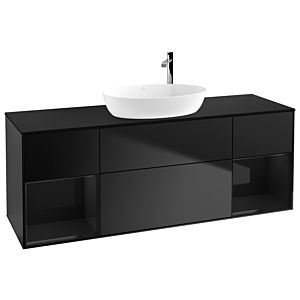 Villeroy und Boch Finion Waschtischunterschrank G982PHPD 160cm, Abdeckplatte black matt, Emotion, Regale Glossy black lacquer, Black matt lacquer