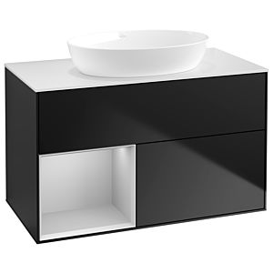 Villeroy und Boch Finion Waschtischunterschrank GA11GJPD 100cm, Abdeckplatte white matt, Emotion, Regale Light grey matt lacquer, Black matt lacquer