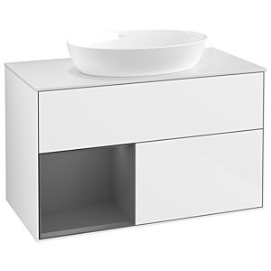 Villeroy und Boch Finion Waschtischunterschrank GA11GKGF 100cm, Abdeckplatte white matt, Emotion, Regale Anthracite matt lacquer, Glossy white lacquer