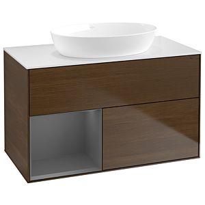 Villeroy et Boch Finion Villeroy et Boch GA11GKGN 100cm, plaque de recouvrement blanc mat, emotion, étagères laqué mat anthracite, placage noyer