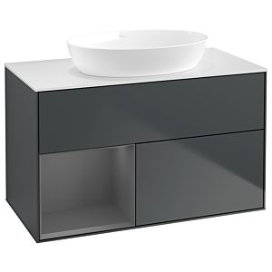 Villeroy und Boch Finion Waschtischunterschrank GA11GKHG 100cm, Abdeckplatte white matt, Emotion, Regale Anthracite matt lacquer, Midnight Blue Matt Lacquer