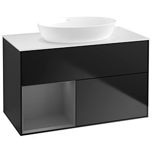 Villeroy und Boch Finion Waschtischunterschrank GA11GKPD 100cm, Abdeckplatte white matt, Emotion, Regale Anthracite matt lacquer, Black matt lacquer