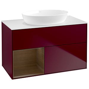 Villeroy und Boch Finion Waschtischunterschrank GA11GNHB 100cm, Abdeckplatte white matt, Emotion, Regale Walnut Veneer, Peony Matt