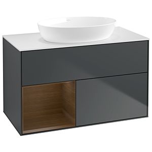 Villeroy und Boch Finion Waschtischunterschrank GA11GNHG 100cm, Abdeckplatte white matt, Emotion, Regale Walnut Veneer, Midnight Blue Matt Lacquer
