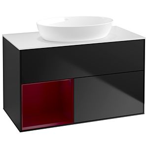 Villeroy und Boch Finion Waschtischunterschrank GA11HBPD 100cm, Abdeckplatte white matt, Emotion, Regale Peony matt lacquer, Black matt lacquer
