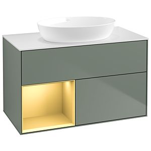 Villeroy et Boch Finion Villeroy et Boch GA11HFGM 100cm, plaque de recouvrement blanc mat, Emotion, étagères laqué mat or, Olive Matt Lacquer