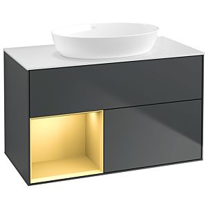 Villeroy und Boch Finion Waschtischunterschrank GA11HFHG 100cm, Abdeckplatte white matt, Emotion, Regale Gold matt lacquer, Midnight Blue Matt Lacquer