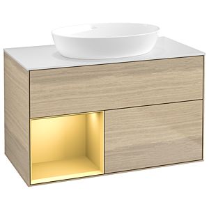 Villeroy et Boch Finion Villeroy et Boch GA11HFPC 100cm, plaque de recouvrement blanc mat, Emotion, étagères laqué mat or, Oak Veneer