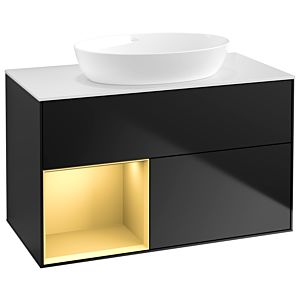 Villeroy und Boch Finion Waschtischunterschrank GA11HFPD 100cm, Abdeckplatte white matt, Emotion, Regale Gold matt lacquer, Black matt lacquer