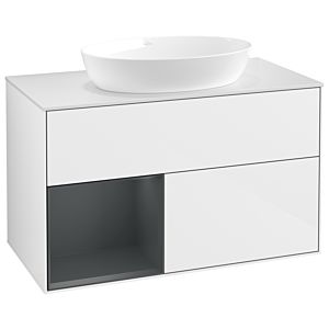 Villeroy und Boch Finion Waschtischunterschrank GA11HGGF 100cm, Abdeckplatte white matt, Emotion, Regale Midnight matt lacquer, Glossy white lacquer