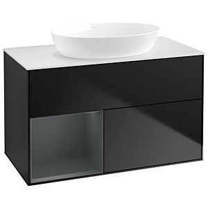 Villeroy und Boch Finion Waschtischunterschrank GA11HGPD 100cm, Abdeckplatte white matt, Emotion, Regale Midnight matt lacquer, Black matt lacquer