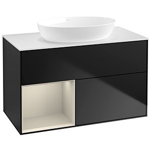Villeroy und Boch Finion Waschtischunterschrank GA11HHPD 100cm, Abdeckplatte white matt, Emotion, Regale sand matt lacquer, Black matt lacquer