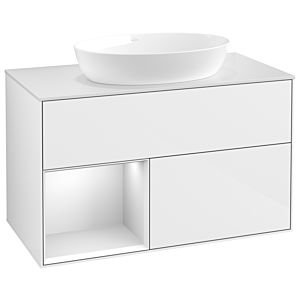 Villeroy und Boch Finion Waschtischunterschrank GA11MTGF 100cm, Abdeckplatte white matt, Emotion, Regale White matt lacquer, Glossy white lacquer