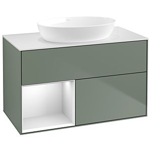 Villeroy und Boch Finion Waschtischunterschrank GA11MTGM 100cm, Abdeckplatte white matt, Emotion, Regale White matt lacquer, Olive Matt Lacquer