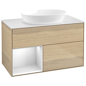 Villeroy et Boch Finion Villeroy et Boch GA11MTPC 100cm, plaque de recouvrement blanc mat, Emotion, étagères laqué blanc mat, Oak Veneer