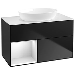 Villeroy und Boch Finion Waschtischunterschrank GA11MTPD 100cm, Abdeckplatte white matt, Emotion, Regale White matt lacquer, Black matt lacquer