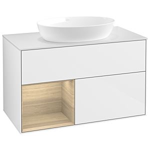 Villeroy und Boch Finion Waschtischunterschrank GA11PCGF 100cm, Abdeckplatte white matt, Emotion, Regale Oak Veneer, Glossy white lacquer