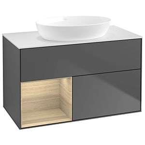 Villeroy et Boch Finion Villeroy et Boch GA11PCGK 100cm, plaque de recouvrement blanc mat, Emotion, étagères Oak Veneer , anthracite mat