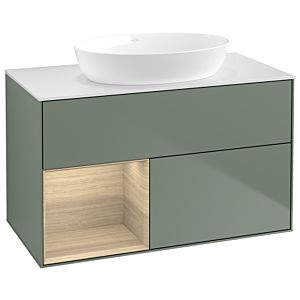 Villeroy et Boch Finion Villeroy et Boch GA11PCGM 100cm, plaque de recouvrement blanc mat, emotion, étagères Oak Veneer , Olive Matt Lacquer