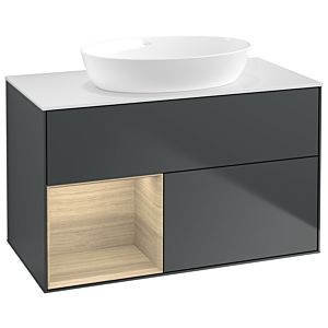 Villeroy und Boch Finion Waschtischunterschrank GA11PCHG 100cm, Abdeckplatte white matt, Emotion, Regale Oak Veneer, Midnight Blue Matt Lacquer