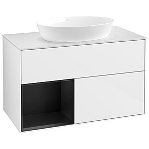 Villeroy und Boch Finion Waschtischunterschrank GA11PDGF 100cm, Abdeckplatte white matt, Emotion, Regale Black matt lacquer, Glossy white lacquer