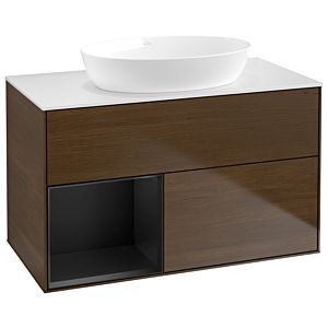 Villeroy and Boch Finion Villeroy and Boch Finion GA11PDGN 100cm, cover plate white matt, Emotion, shelves black matt lacquer, walnut veneer