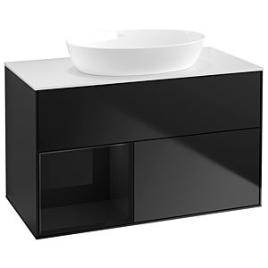 Villeroy und Boch Finion Waschtischunterschrank GA11PHPD 100cm, Abdeckplatte white matt, Emotion, Regale Glossy black lacquer, Black matt lacquer