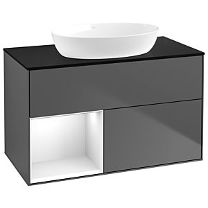 Villeroy et Boch Finion Villeroy et Boch GA12GFGK 100cm, plaque de recouvrement noir mat, Emotion, étagères laqué blanc brillant, anthracite mat