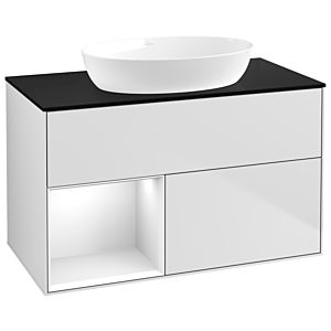 Villeroy and Boch Finion Villeroy and Boch Finion GA12GFMT 100cm, cover plate black matt, Emotion, shelves Glossy white lacquer, white matt lacquer