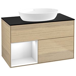 Villeroy and Boch Finion Villeroy and Boch Finion GA12GFPC 100cm, cover plate black matt, Emotion, shelves Glossy white lacquer, Oak Veneer