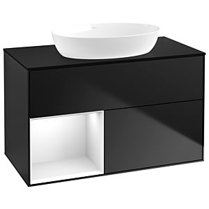 Villeroy und Boch Finion Waschtischunterschrank GA12GFPD 100cm, Abdeckplatte black matt, Emotion, Regale Glossy white lacquer, Black matt lacquer