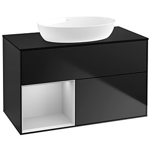 Villeroy und Boch Finion Waschtischunterschrank GA12GJPD 100cm, Abdeckplatte black matt, Emotion, Regale Light grey matt lacquer, Black matt lacquer