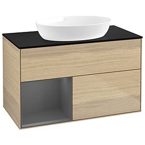 Villeroy und Boch Finion Waschtischunterschrank GA12GKPC 100cm, Abdeckplatte black matt, Emotion, Regale Anthracite matt lacquer, Oak Veneer