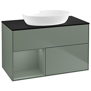 Villeroy und Boch Finion Waschtischunterschrank GA12GMGM 100cm, Abdeckplatte black matt, Emotion, Regale Olive matt lacquer, Olive Matt Lacquer