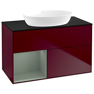 Villeroy et Boch Finion Villeroy et Boch GA12GMHB 100cm, plaque de recouvrement noir mat, Emotion, étagères laqué olive mat, Peony Matt