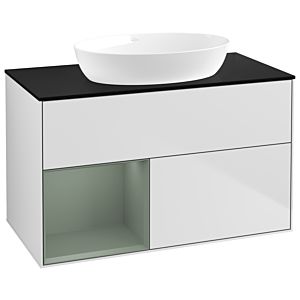 Villeroy and Boch Finion Villeroy and Boch Finion GA12GMMT 100cm, cover plate black matt, Emotion, shelves olive matt lacquer, white matt lacquer