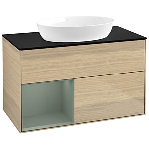 Villeroy et Boch Finion Villeroy et Boch GA12GMPC 100cm, plaque de recouvrement noir mat, Emotion, étagères laqué olive mat, Oak Veneer