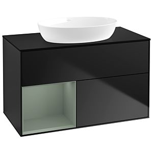 Villeroy und Boch Finion Waschtischunterschrank GA12GMPD 100cm, Abdeckplatte black matt, Emotion, Regale Olive matt lacquer, Black matt lacquer