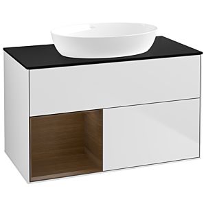 Villeroy and Boch Finion Villeroy and Boch Finion GA12GNMT 100cm, cover plate black matt, Emotion, shelves Walnut Veneer , white matt lacquer