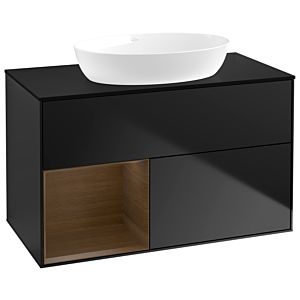 Villeroy and Boch Finion Villeroy and Boch Finion GA12GNPD 100cm, cover plate black matt, Emotion, shelves Walnut Veneer , black matt lacquer
