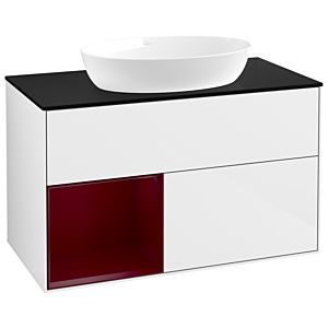 Villeroy und Boch Finion Waschtischunterschrank GA12HBGF 100cm, Abdeckplatte black matt, Emotion, Regale Peony matt lacquer, Glossy white lacquer