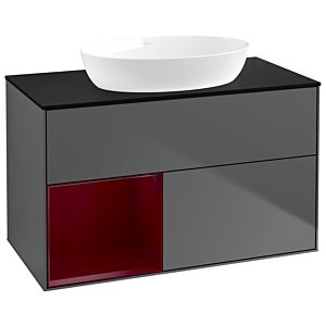 Villeroy and Boch Finion Villeroy and Boch Finion GA12HBGK 100cm, cover plate black matt, Emotion, shelves Peony matt lacquer, anthracite matt