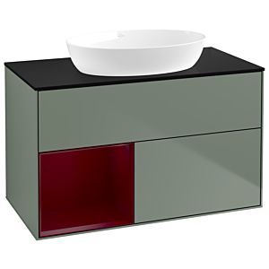 Villeroy et Boch Finion Villeroy et Boch GA12HBGM 100cm, plaque de recouvrement noire mate, Emotion, étagères en laque matte Peony , Olive Matt Lacquer