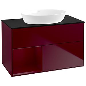 Villeroy et Boch Finion Villeroy et Boch GA12HBHB 100cm, plaque de recouvrement noire mate, Emotion, étagères Peony laqué mat, Peony Matt